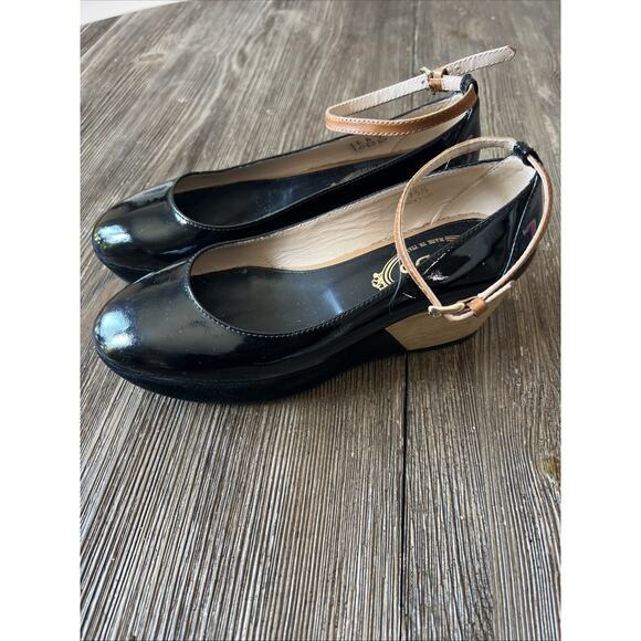 Tod's womens us 5 Black Patent Leather Ankle Strap Platform Wedge Pumps Sz 35.5 - Picture 1 of 14